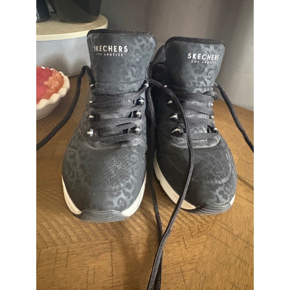 Skechers Los Angeles Street Uno Black Leopard Print Sneakers 155641 Womens 6